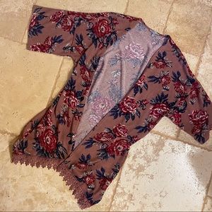 Floral Embroidered Hem Cardigan Small